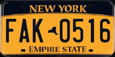 NY license plate FAK0516