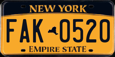 NY license plate FAK0520