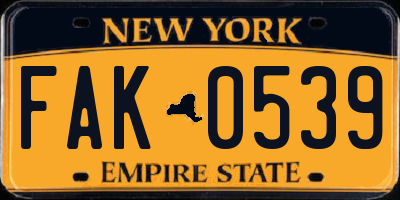 NY license plate FAK0539
