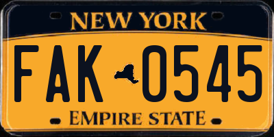 NY license plate FAK0545