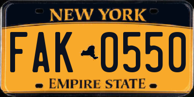 NY license plate FAK0550