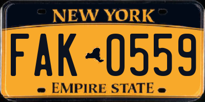 NY license plate FAK0559