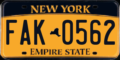 NY license plate FAK0562