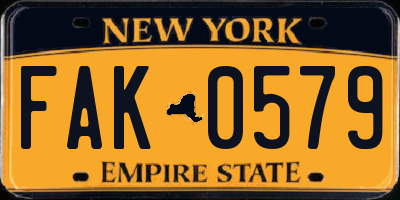 NY license plate FAK0579