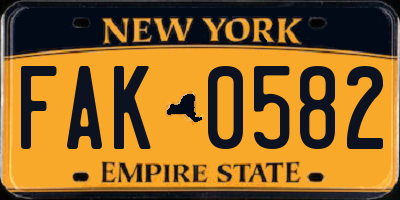 NY license plate FAK0582