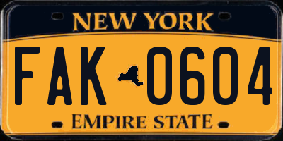 NY license plate FAK0604