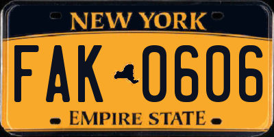 NY license plate FAK0606