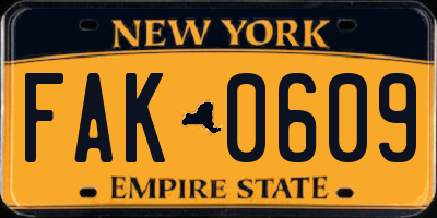 NY license plate FAK0609