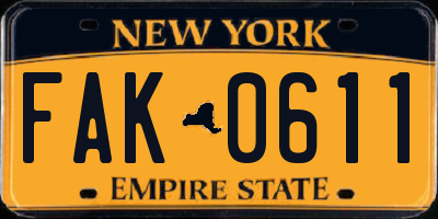NY license plate FAK0611