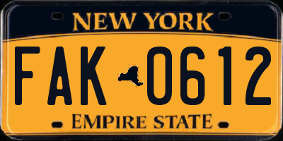 NY license plate FAK0612