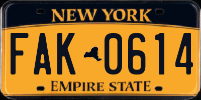 NY license plate FAK0614