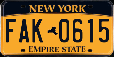 NY license plate FAK0615