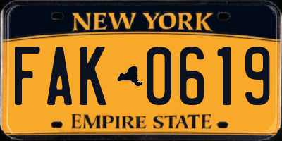 NY license plate FAK0619