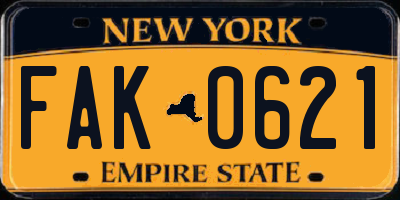 NY license plate FAK0621