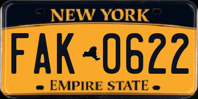 NY license plate FAK0622