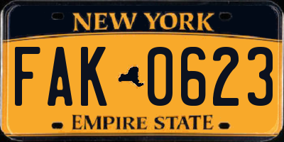 NY license plate FAK0623