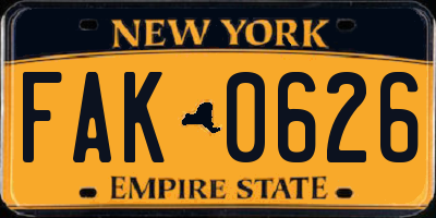 NY license plate FAK0626