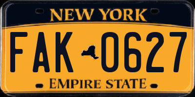 NY license plate FAK0627