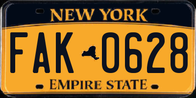 NY license plate FAK0628
