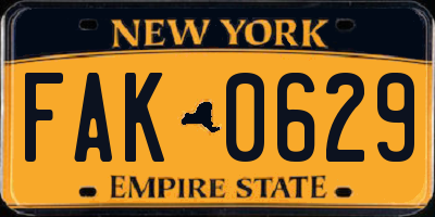 NY license plate FAK0629