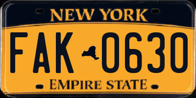 NY license plate FAK0630