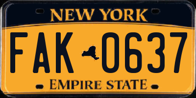 NY license plate FAK0637