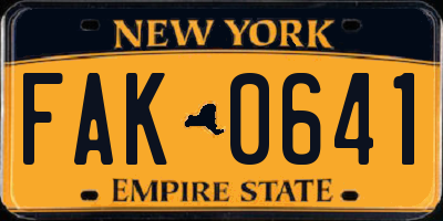 NY license plate FAK0641