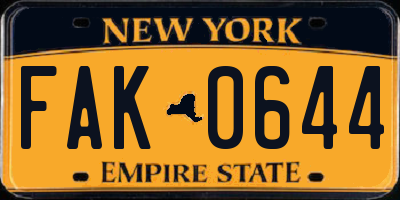 NY license plate FAK0644