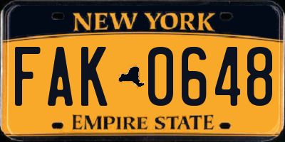 NY license plate FAK0648