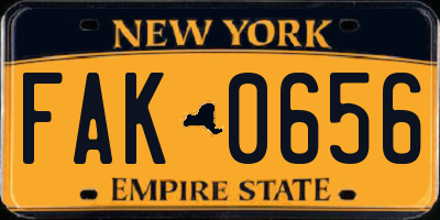 NY license plate FAK0656