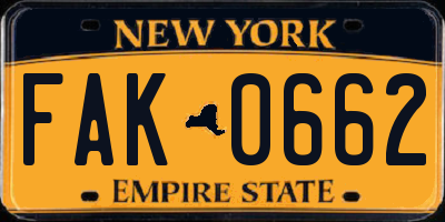 NY license plate FAK0662