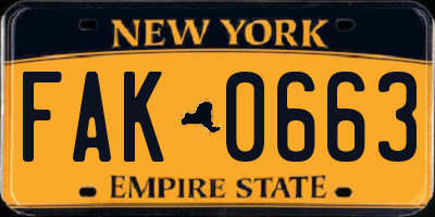 NY license plate FAK0663