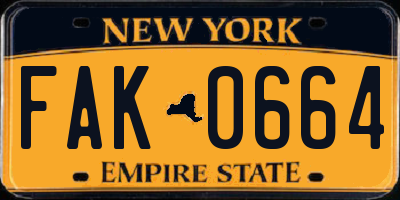NY license plate FAK0664