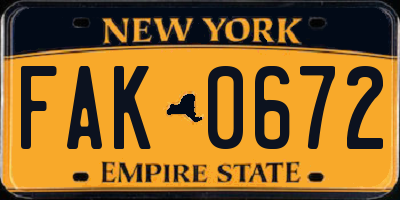 NY license plate FAK0672