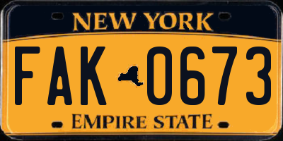 NY license plate FAK0673