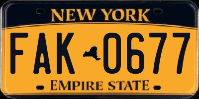 NY license plate FAK0677