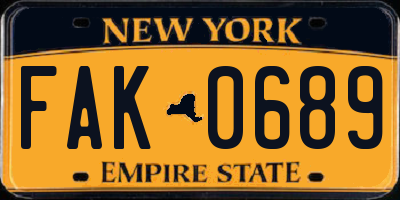 NY license plate FAK0689