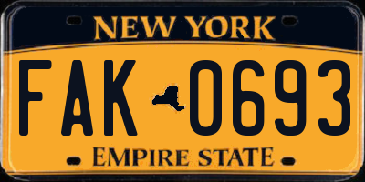 NY license plate FAK0693