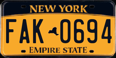 NY license plate FAK0694