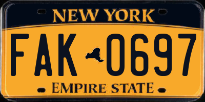 NY license plate FAK0697