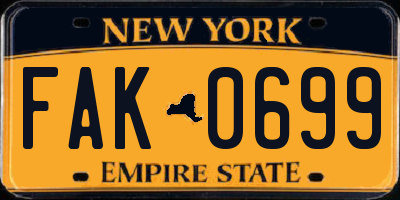 NY license plate FAK0699