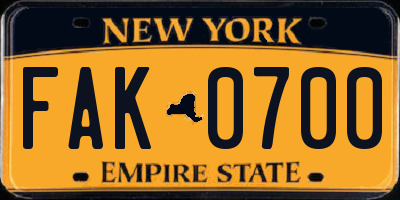 NY license plate FAK0700