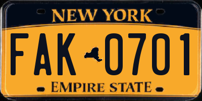 NY license plate FAK0701