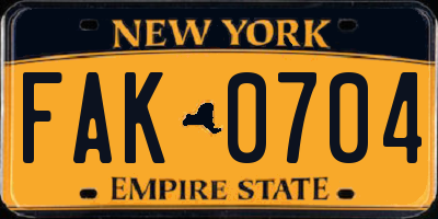 NY license plate FAK0704
