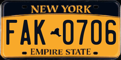 NY license plate FAK0706