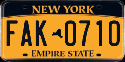 NY license plate FAK0710