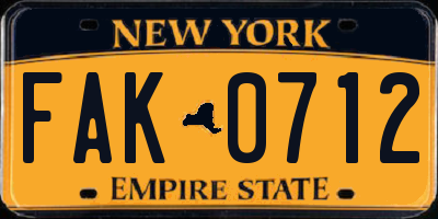 NY license plate FAK0712