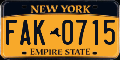 NY license plate FAK0715