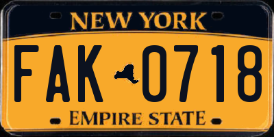 NY license plate FAK0718