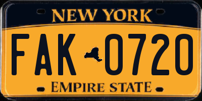 NY license plate FAK0720